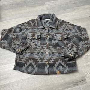 Simply Southern Cropped Navajo Gray Jacket Shacket Western Size Small